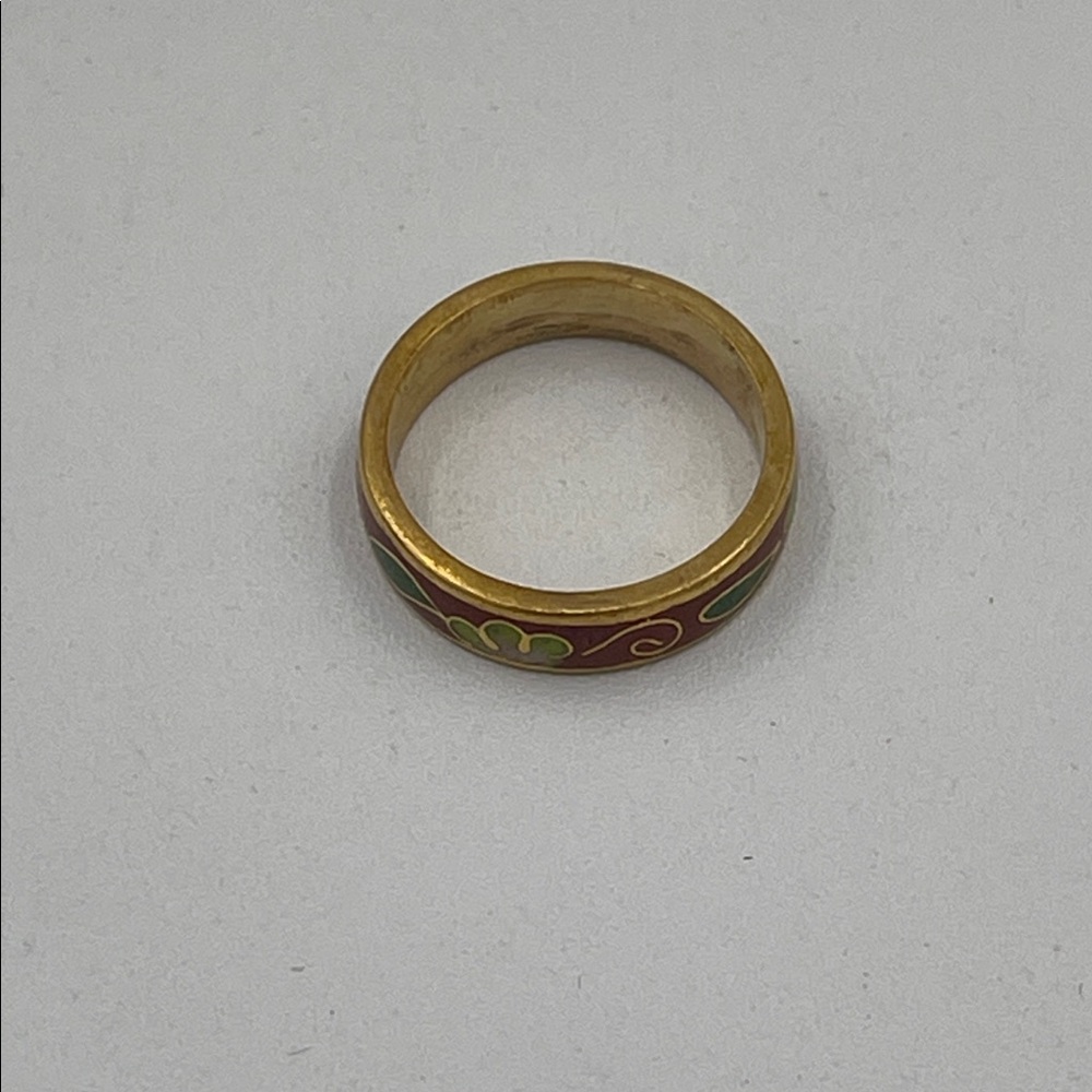 3.25.26-14  Red Enamel Floral Band Ring Sz 6.75 - Picture 5 of 6